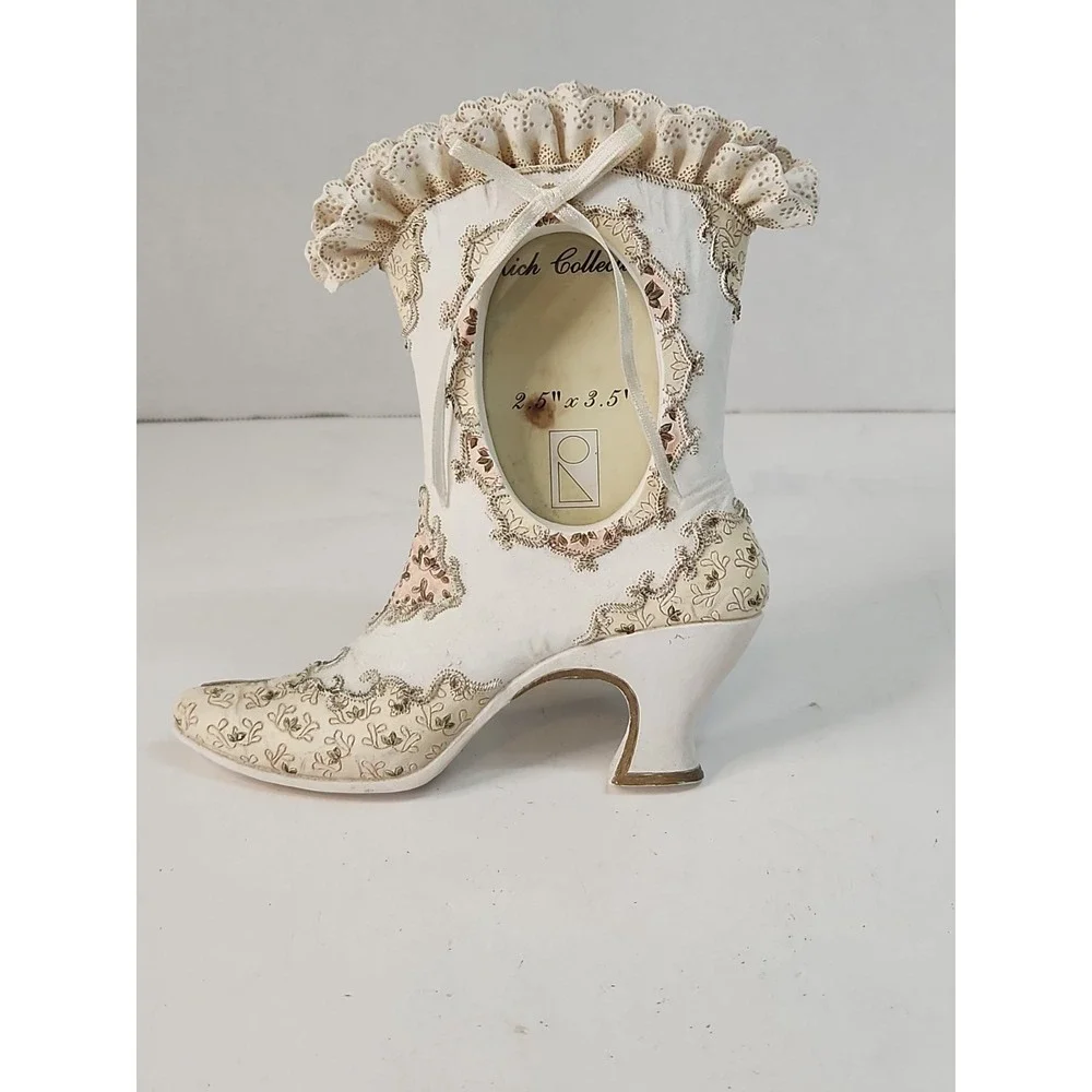 Rich Collection Molded Resin Boot Photo Frame Cream Faux Lace Detail Shabby Chic